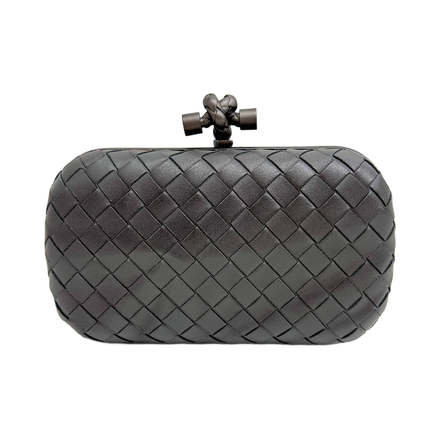 Knot Intrecciato Steel Grey Leather Clutch Bag