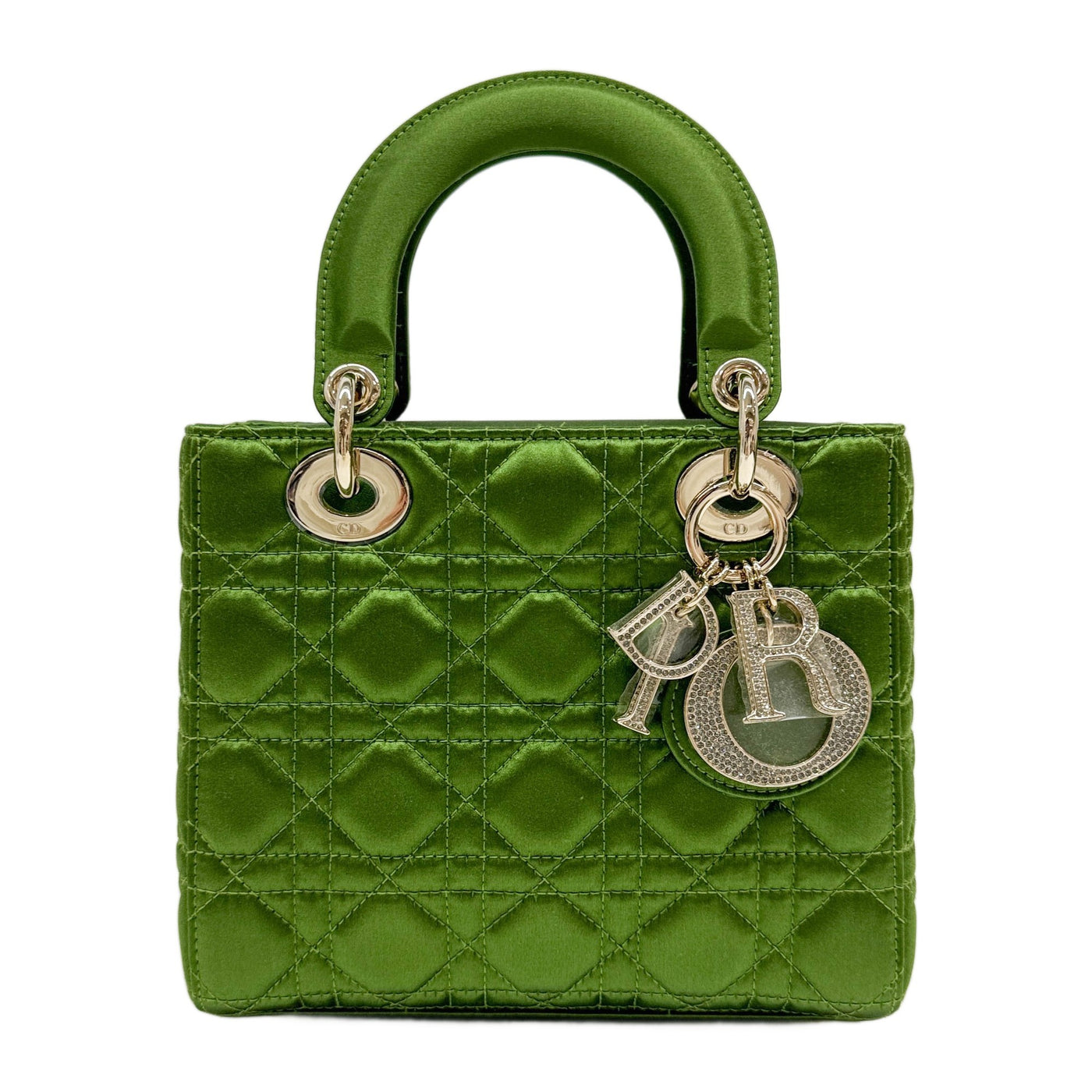 Lady Dior Cannage Metallic Moss Green Satin Two Way Bag