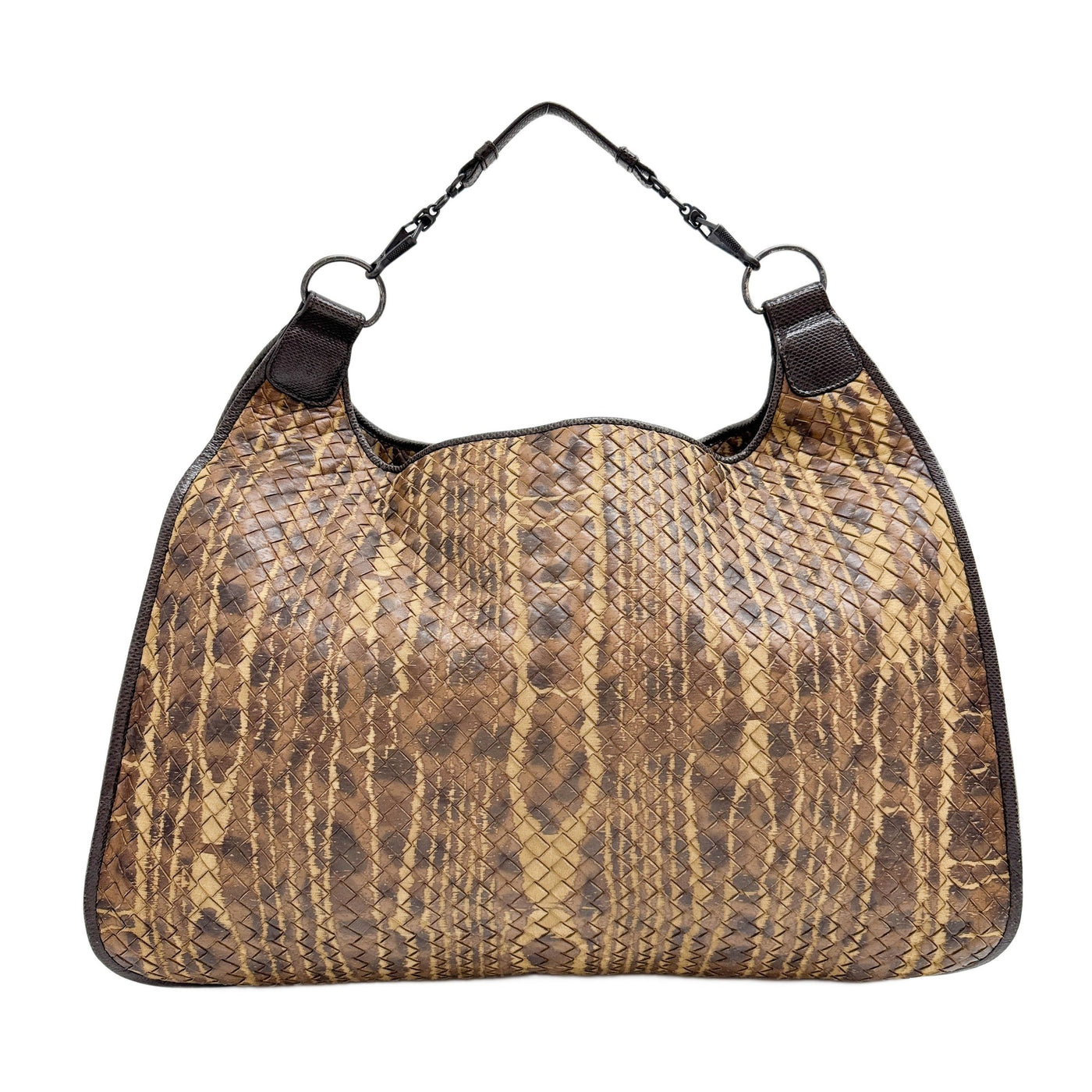 Campana Intercciato Brown Embossed Python Leather Two Way Bag