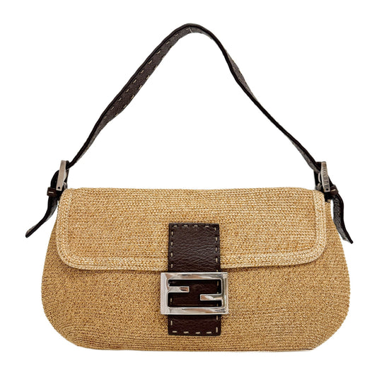 Baguette Selleria Beige Raffia Shoulder Bag