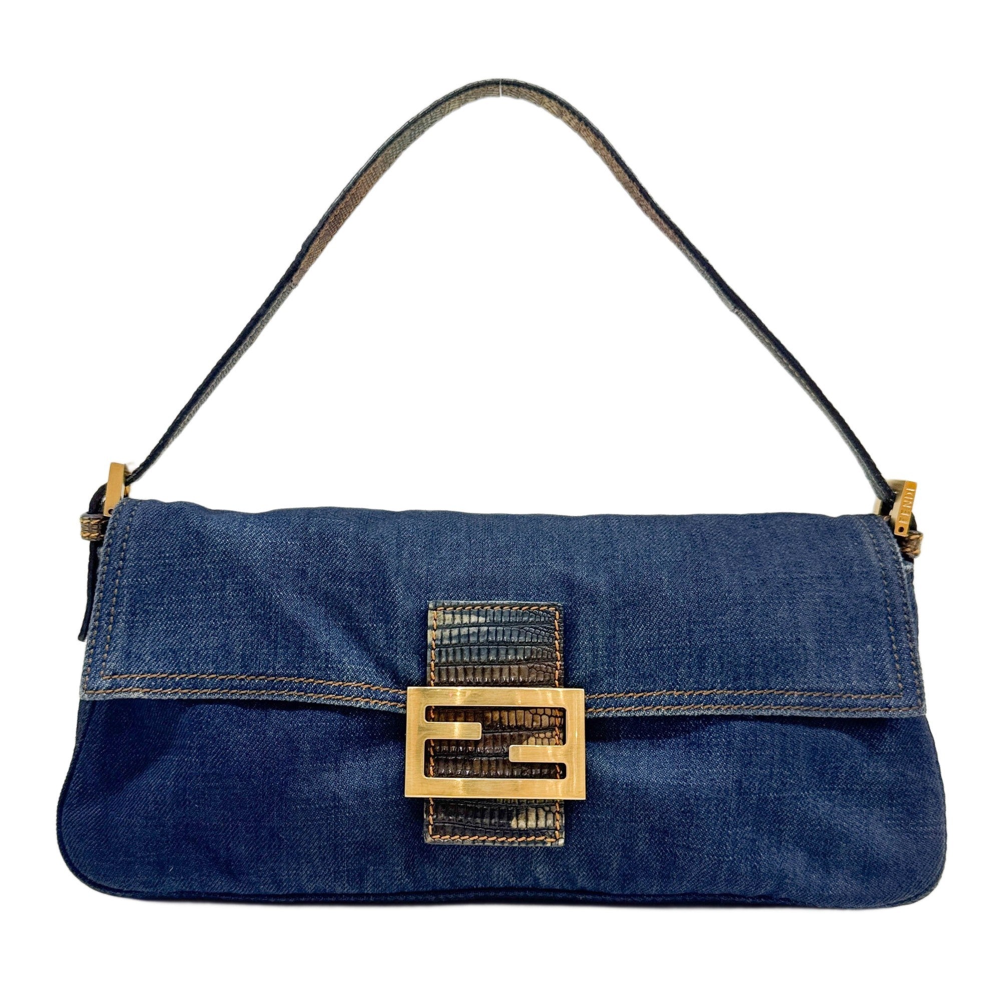 Baguette Blue Denim Shoulder Bag