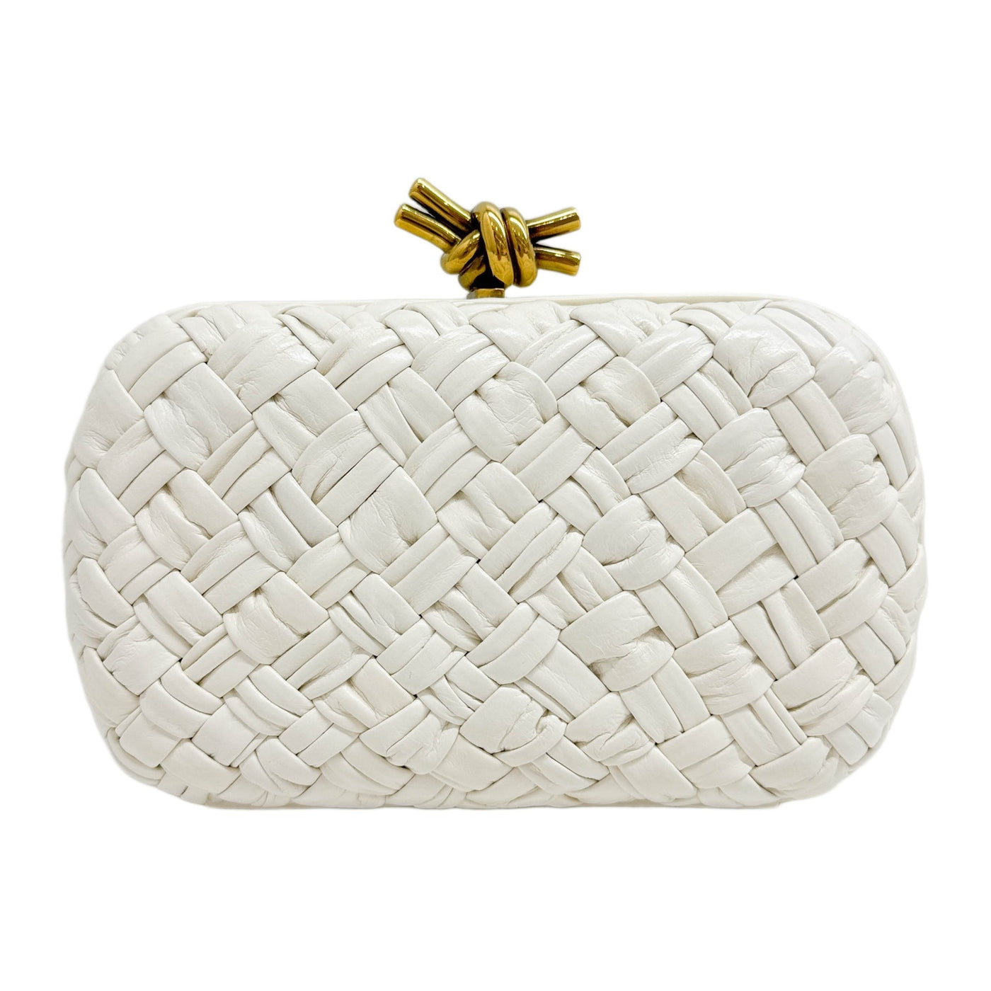 Knot Veneta Intrecciato White Leather Clutch Bag