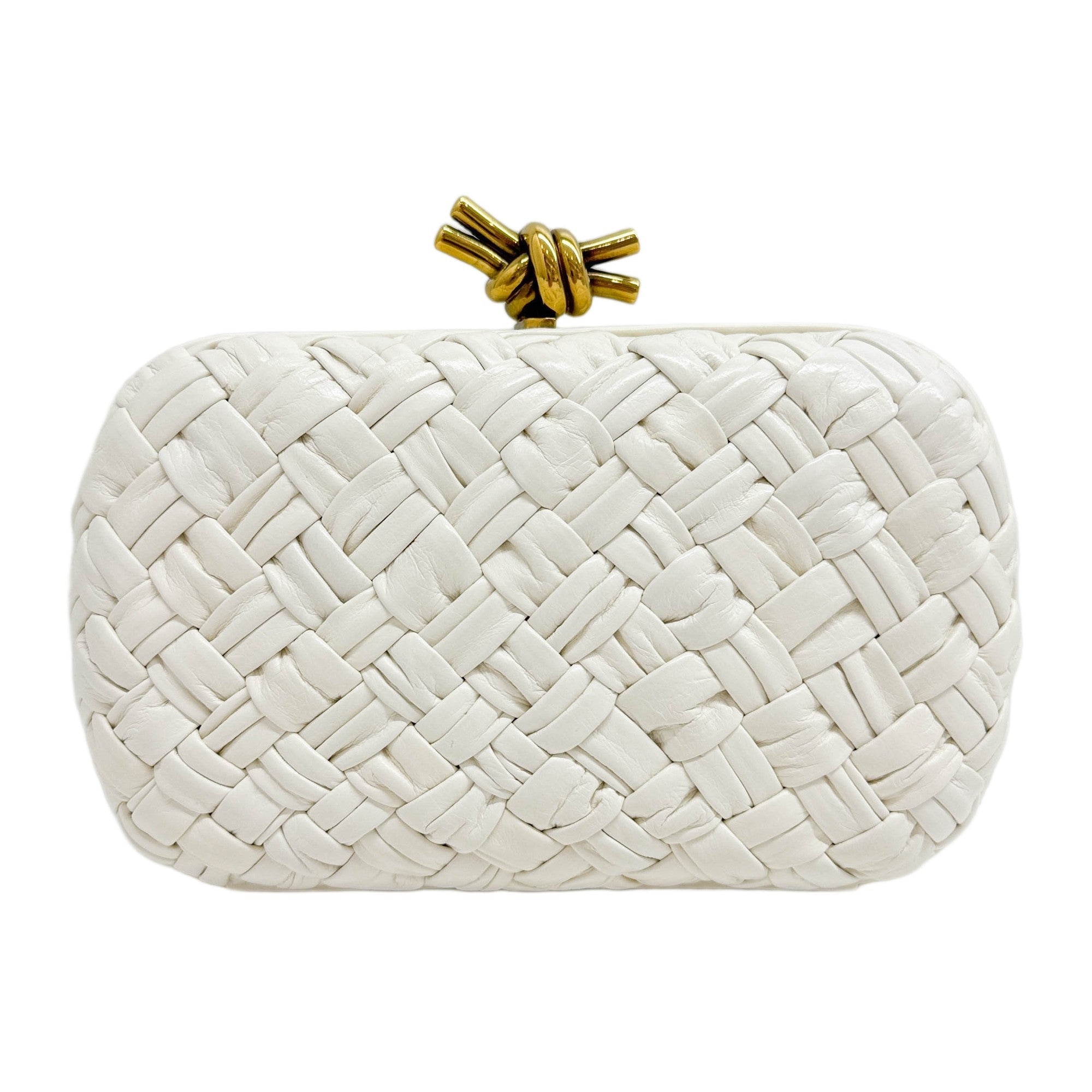 Knot Veneta Intrecciato White Leather Clutch Bag
