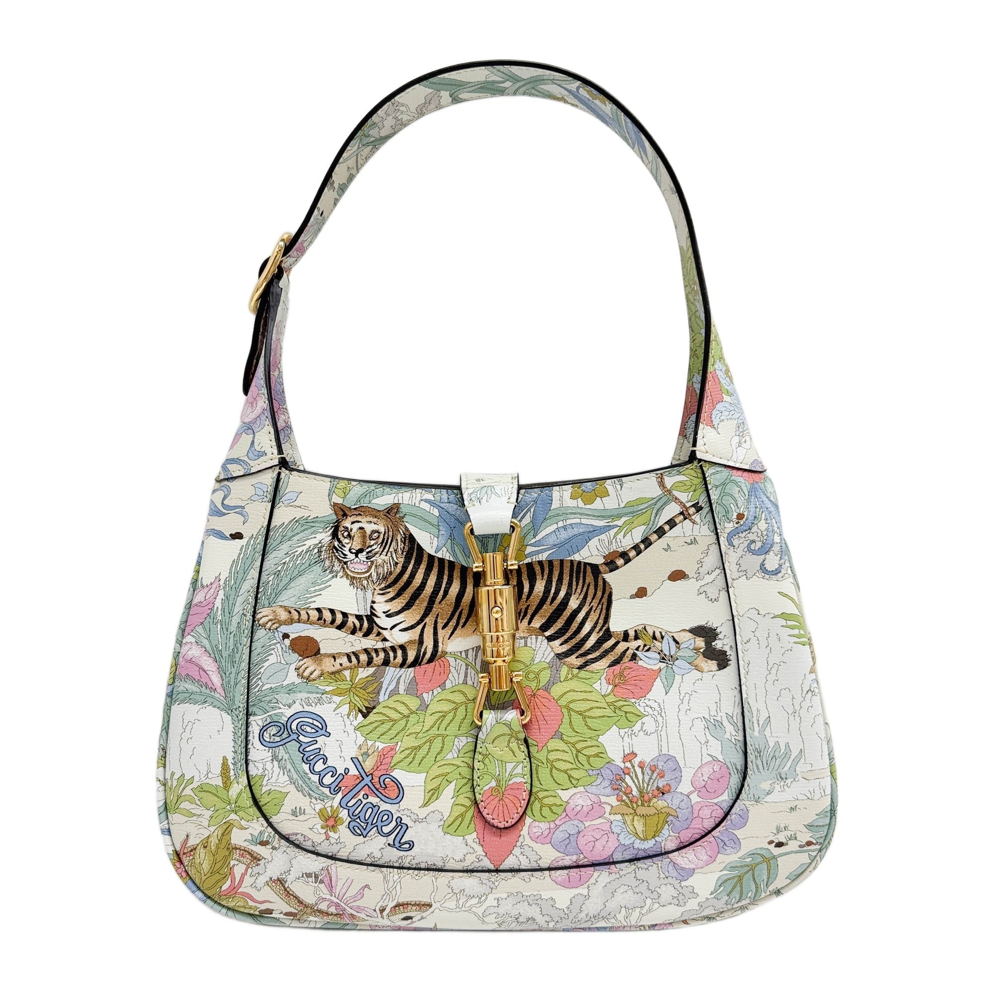 Jackie 1961 Gucci Tiger Print Leather Shoulder Bag