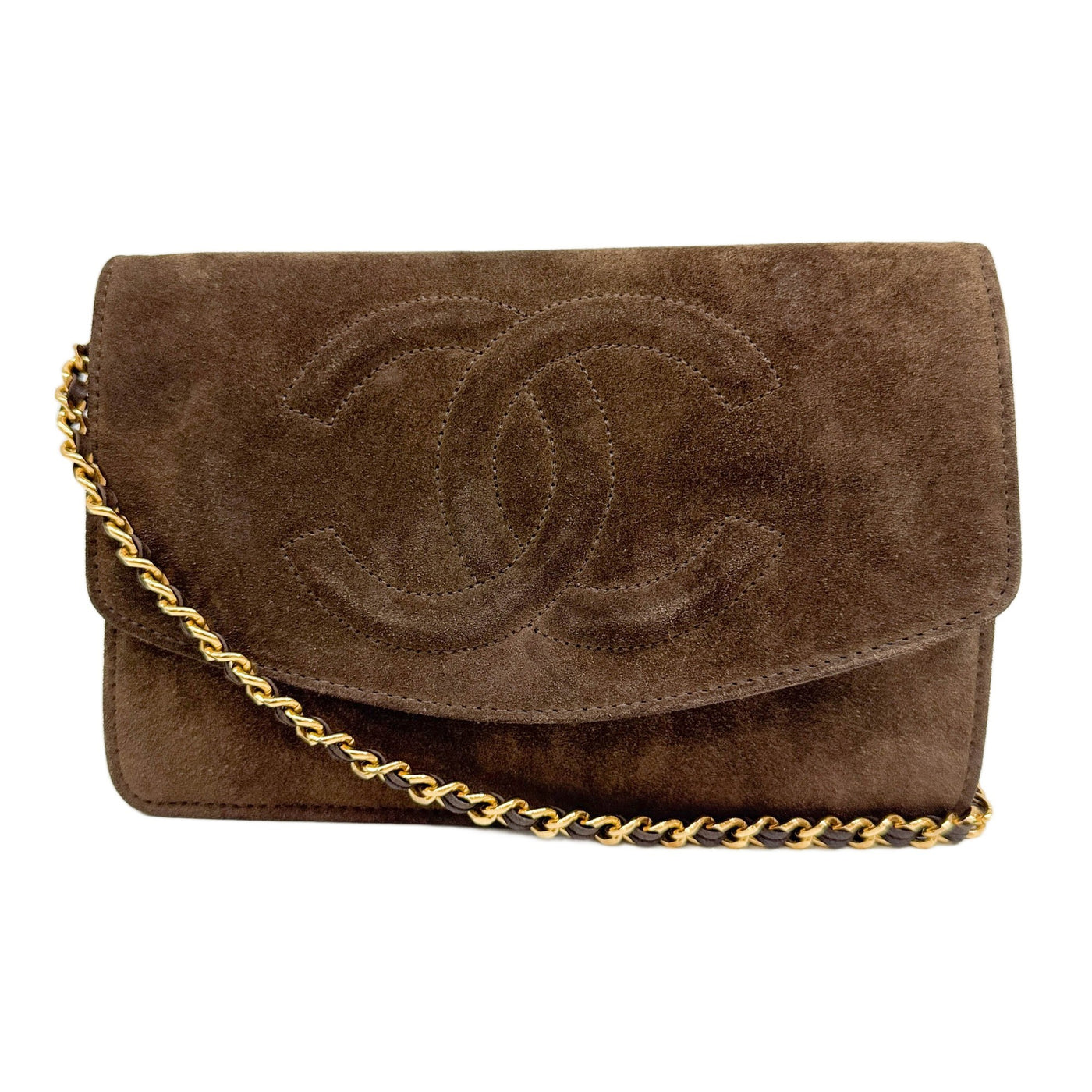 Timeless CC Wallet on Chain 1994-1996 Brown Suede Shoulder Bag