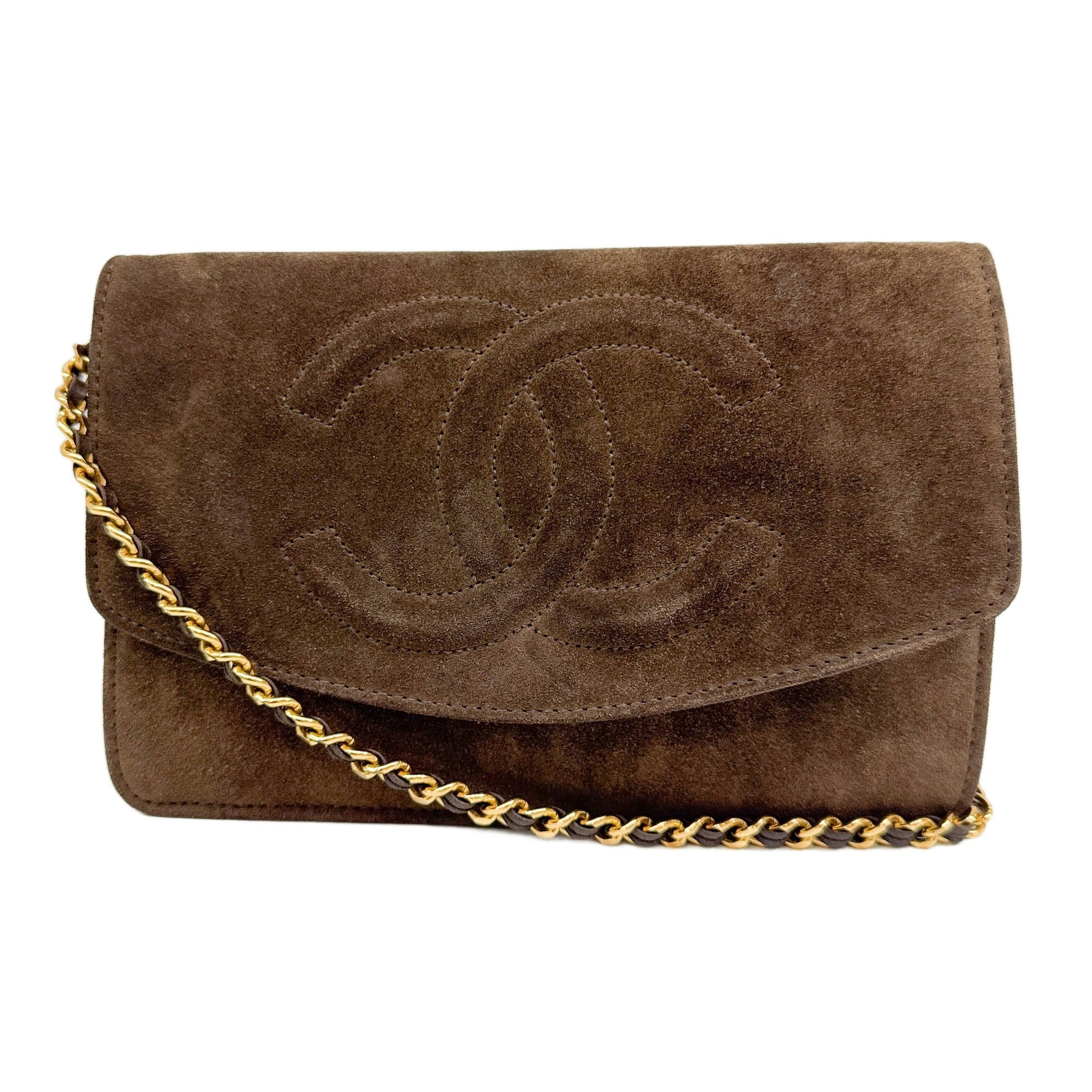 Timeless CC Wallet on Chain 1994-1996 Brown Suede Shoulder Bag