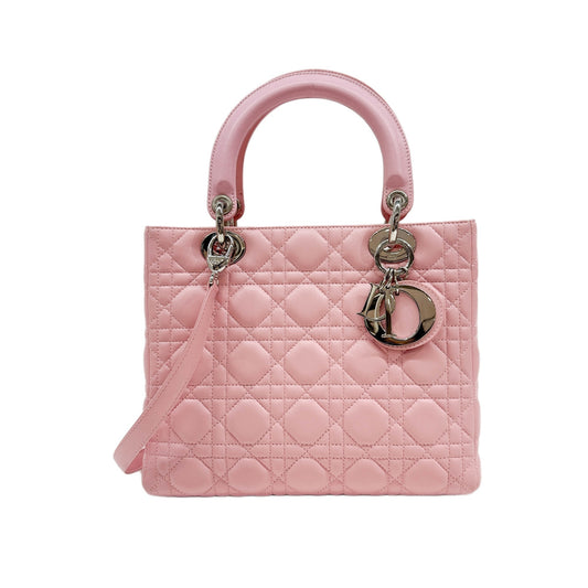 Medium Lady Dior Cannage Pink Leather Two Way Bag