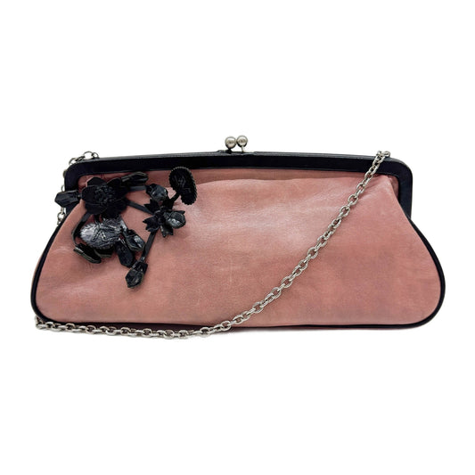 Flower Embellishment Pink Leather Shoulder Bag