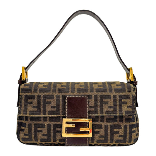 Baguette Brown Zucca Canvas Shoulder Bag