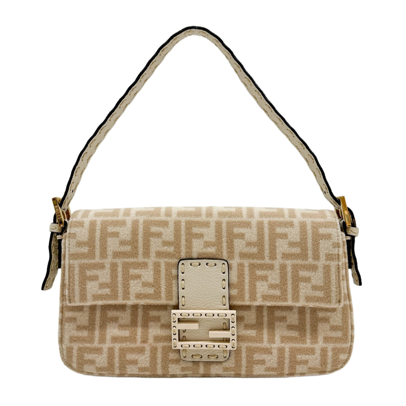 Baguette Selleria Tan Zucca Wool Shoulder Bag