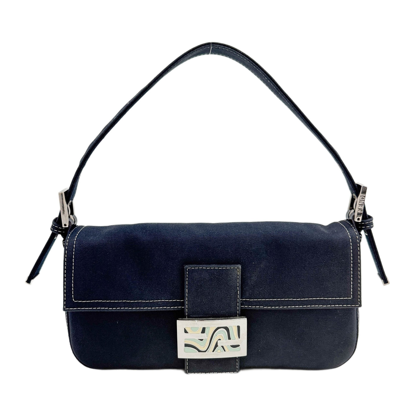 Baguette Navy Canvas Shoulder Bag