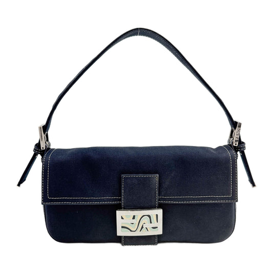 Baguette Navy Canvas Shoulder Bag
