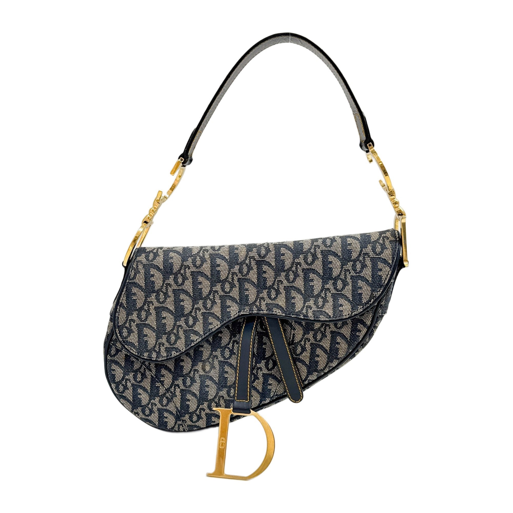 Saddle Navy Blue Trotter with Yellow Trim Canvas Shoulder Bag