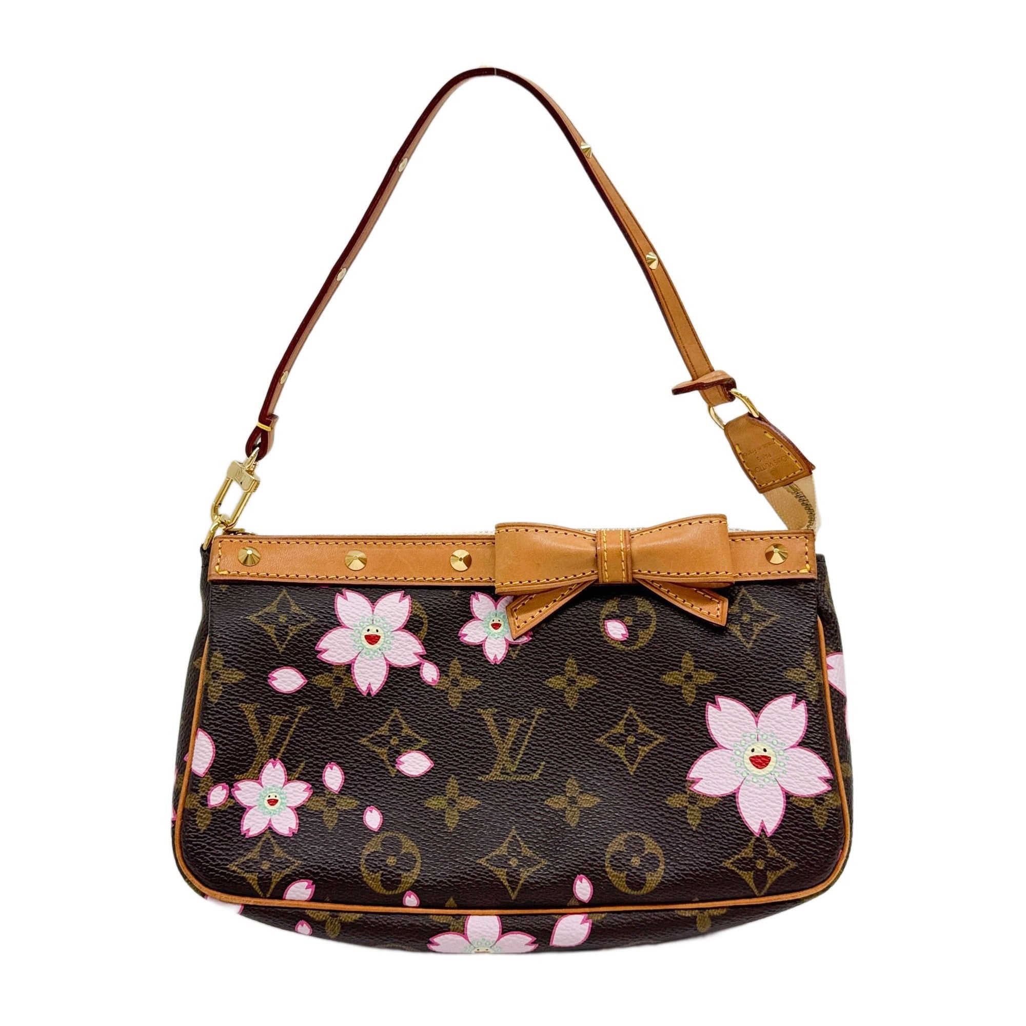 LV x Takashi Murakami Pochette Accessoire Cherry Blossom Design Brown Monogram Canvas Hand Bag