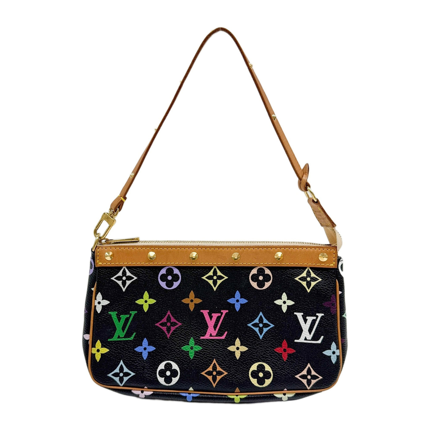 LV x Takashi Murakami Pochette Accessoire Multicolor Monogram Black Canvas Shoulder Bag
