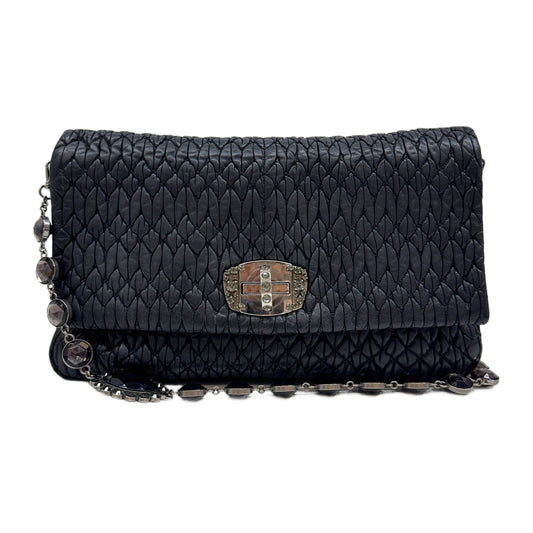 Miu Crystal Matelasse Black Leather Shoulder Bag