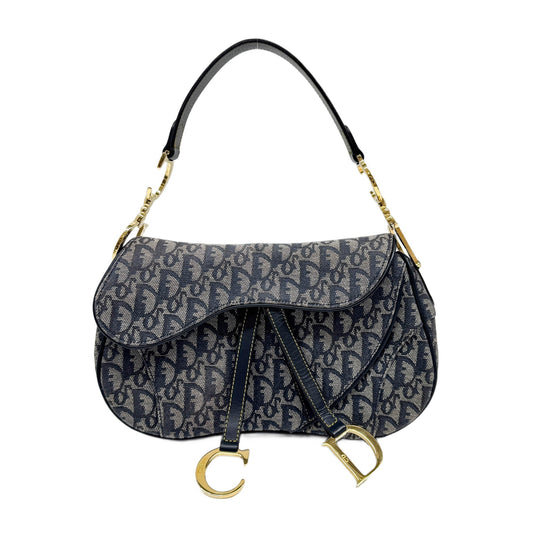 Double Saddle Blue Trotter Canvas Shoulder Bag