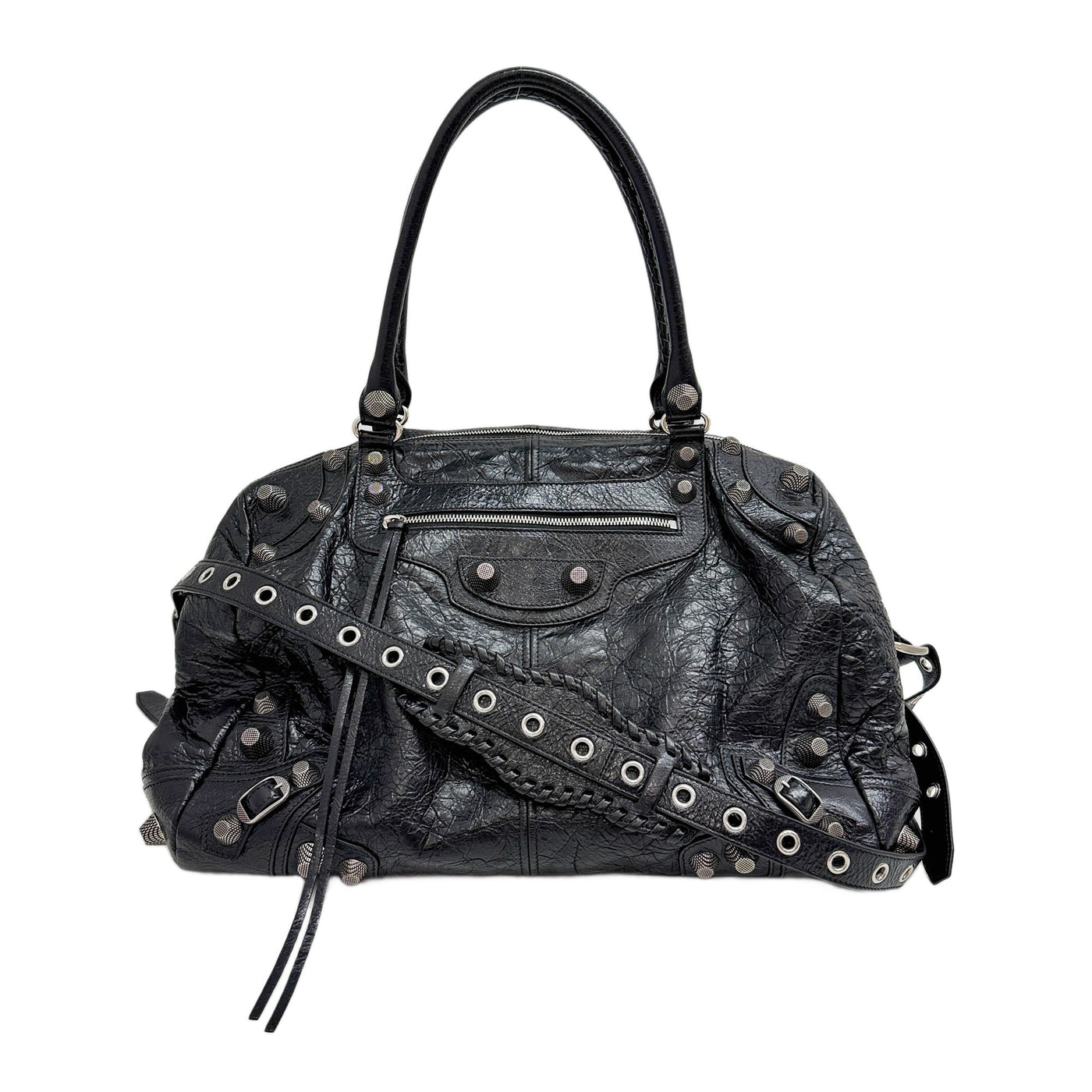 Neo Cagole City Silver Hardware Black Leather Two Way Bag