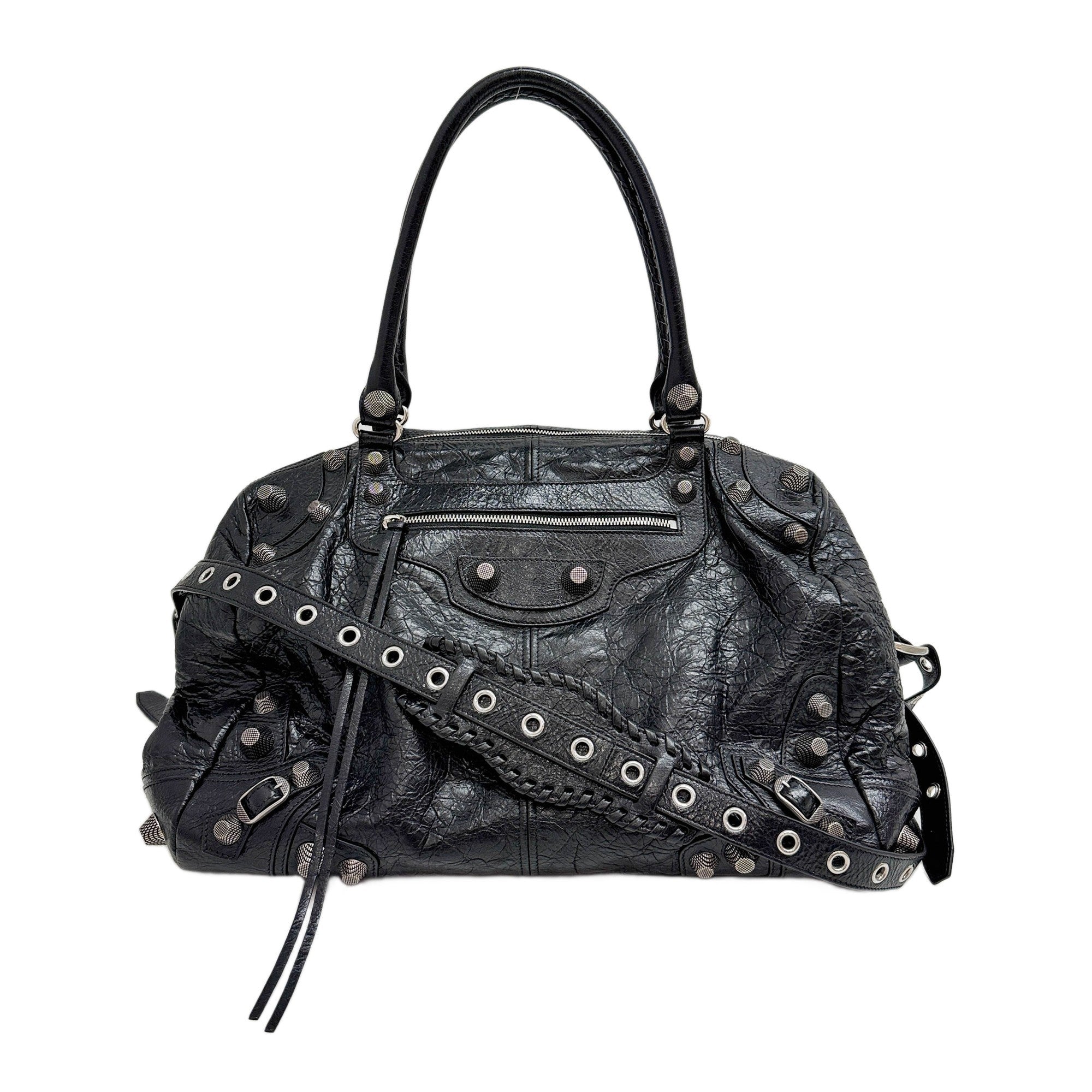 Neo Cagole City Silver Hardware Black Leather Two Way Bag