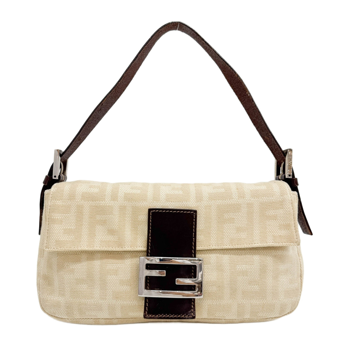 Baguette Beige Zucca Canvas Shoulder Bag