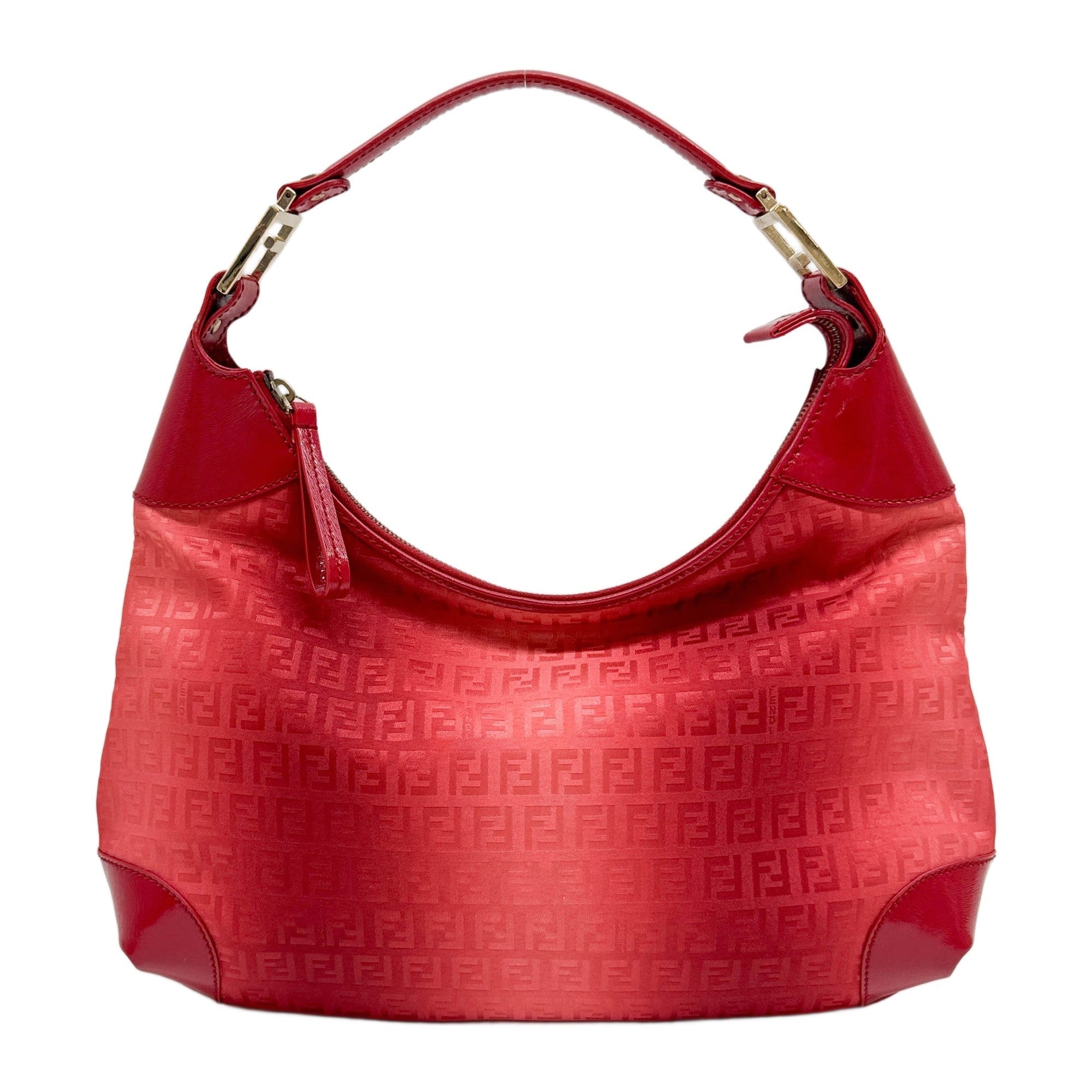 Leather Trim Ombre Red Zucca Canvas Shoulder Bag