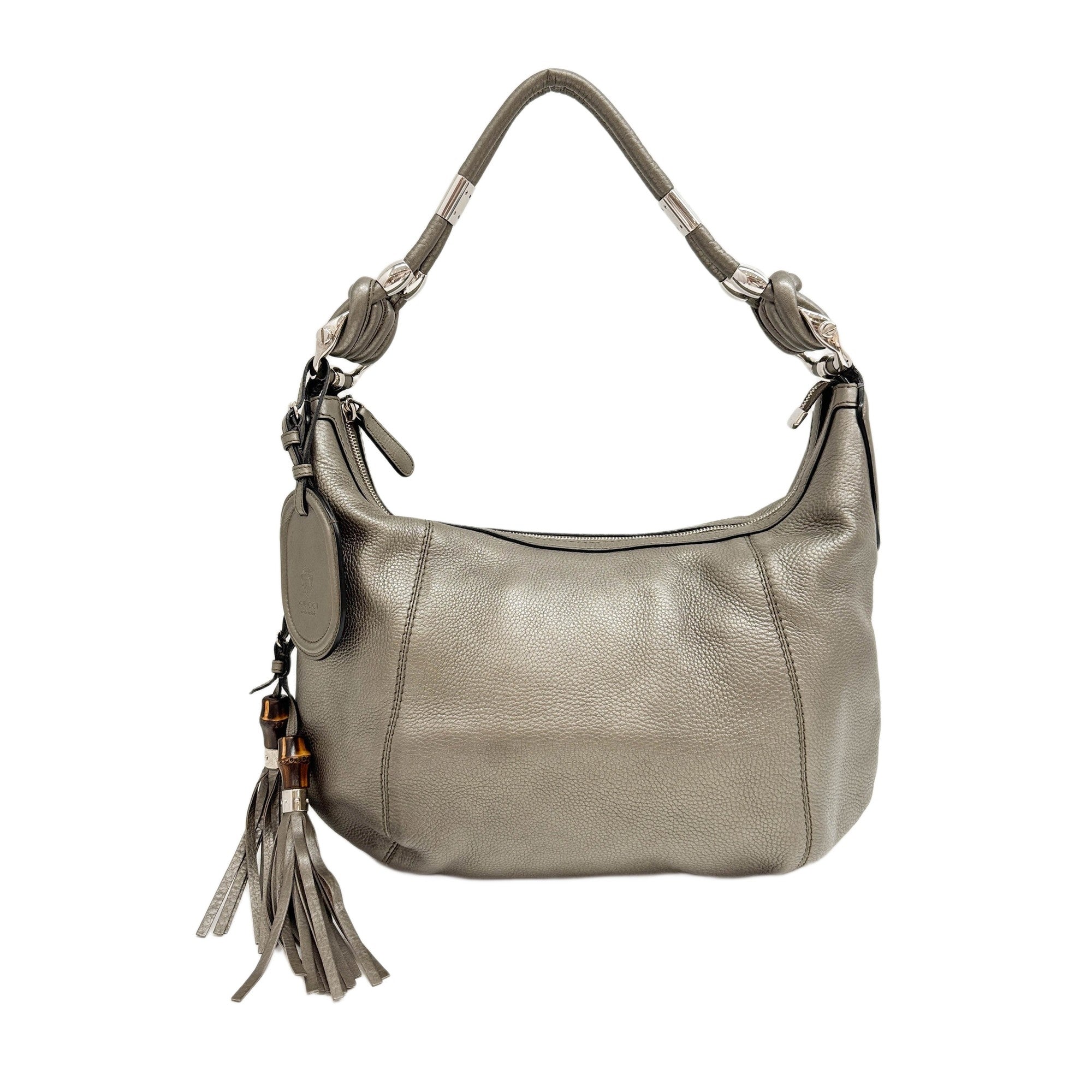 Techno Horsebit Metallic Gray Leather Shoulder Bag