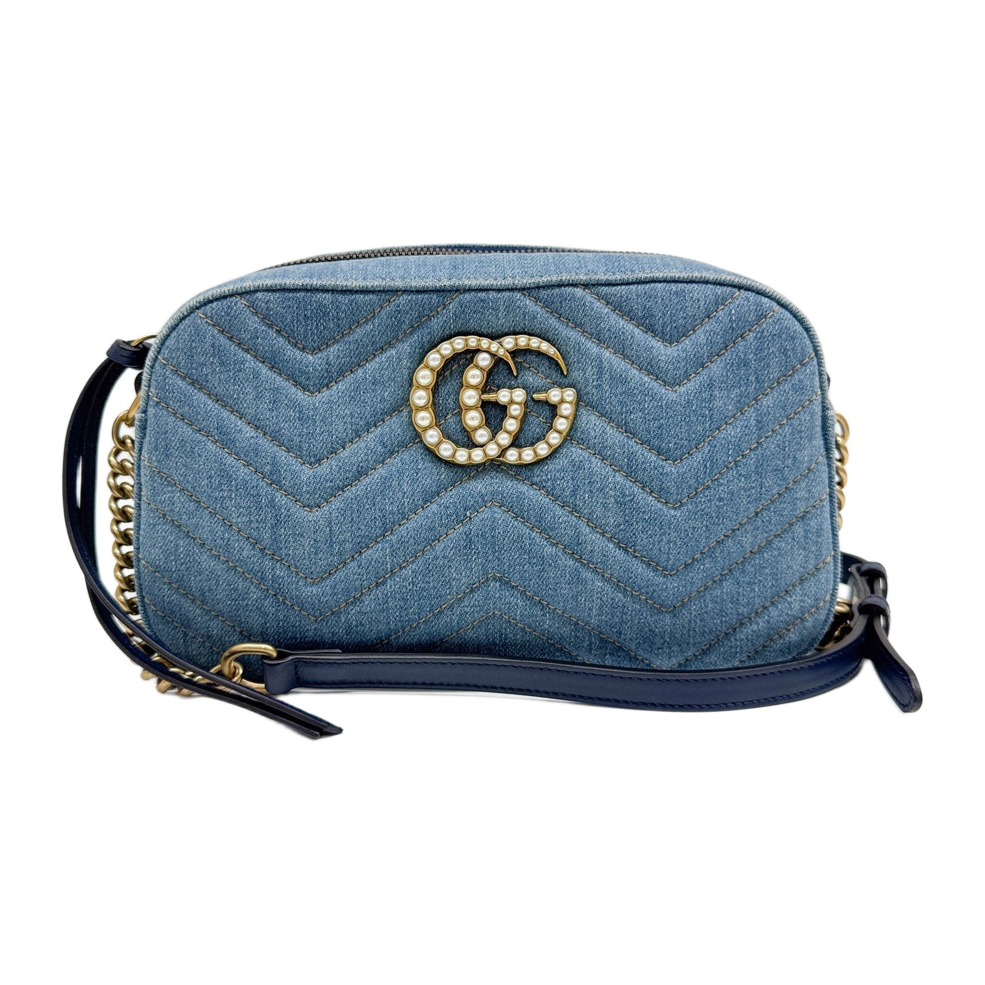 GG Marmont Pearl Blue Denim Shoulder Bag