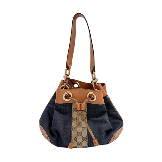 Nailhead Blue Denim GG Canvas Bucket Bag