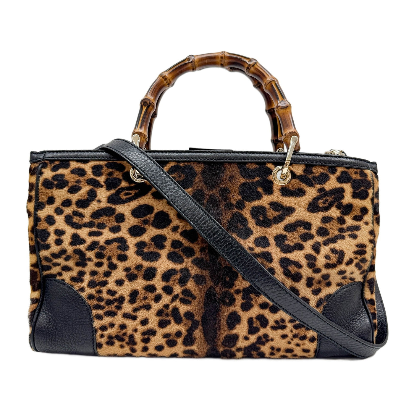 Bamboo Shopper Brown Cheetah Print Pony Hair Two Way Bag