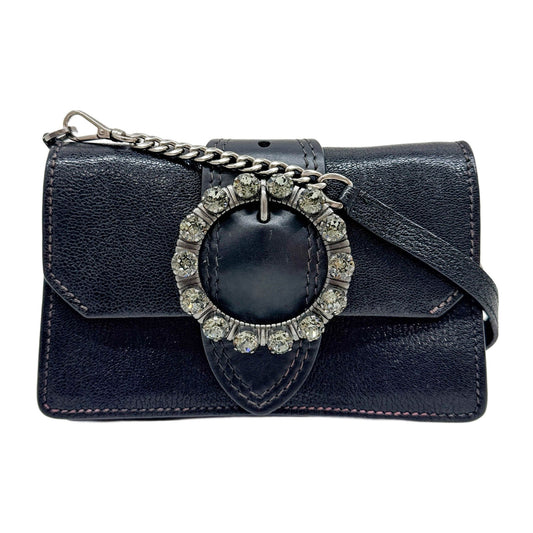 Miu Lady Crystal Buckle Black Leather Shoulder Bag