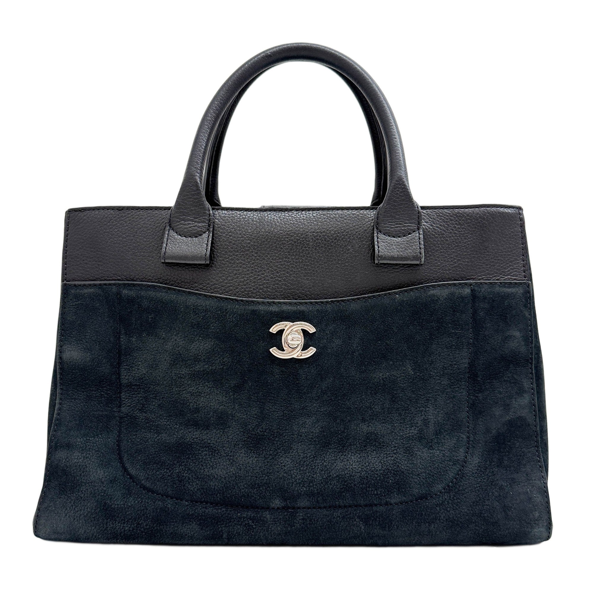 Small Neo Executive 2017-2018 Black Leather Trim Black Nubuck Leather Tote Bag