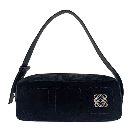 Anagram Black Suede Shoulder Bag
