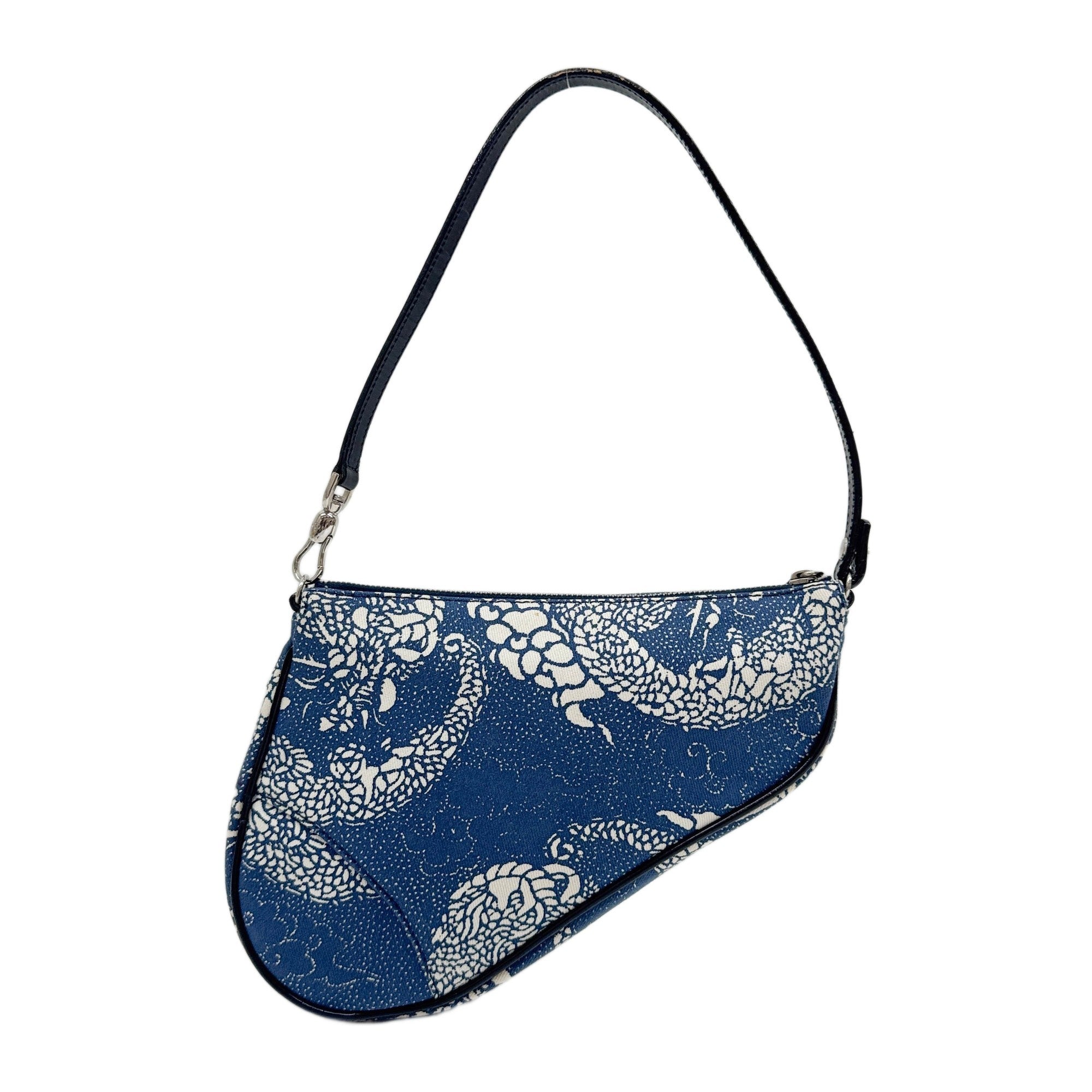 Saddle Pouch Dragon Print Blue Canvas Shoulder Bag