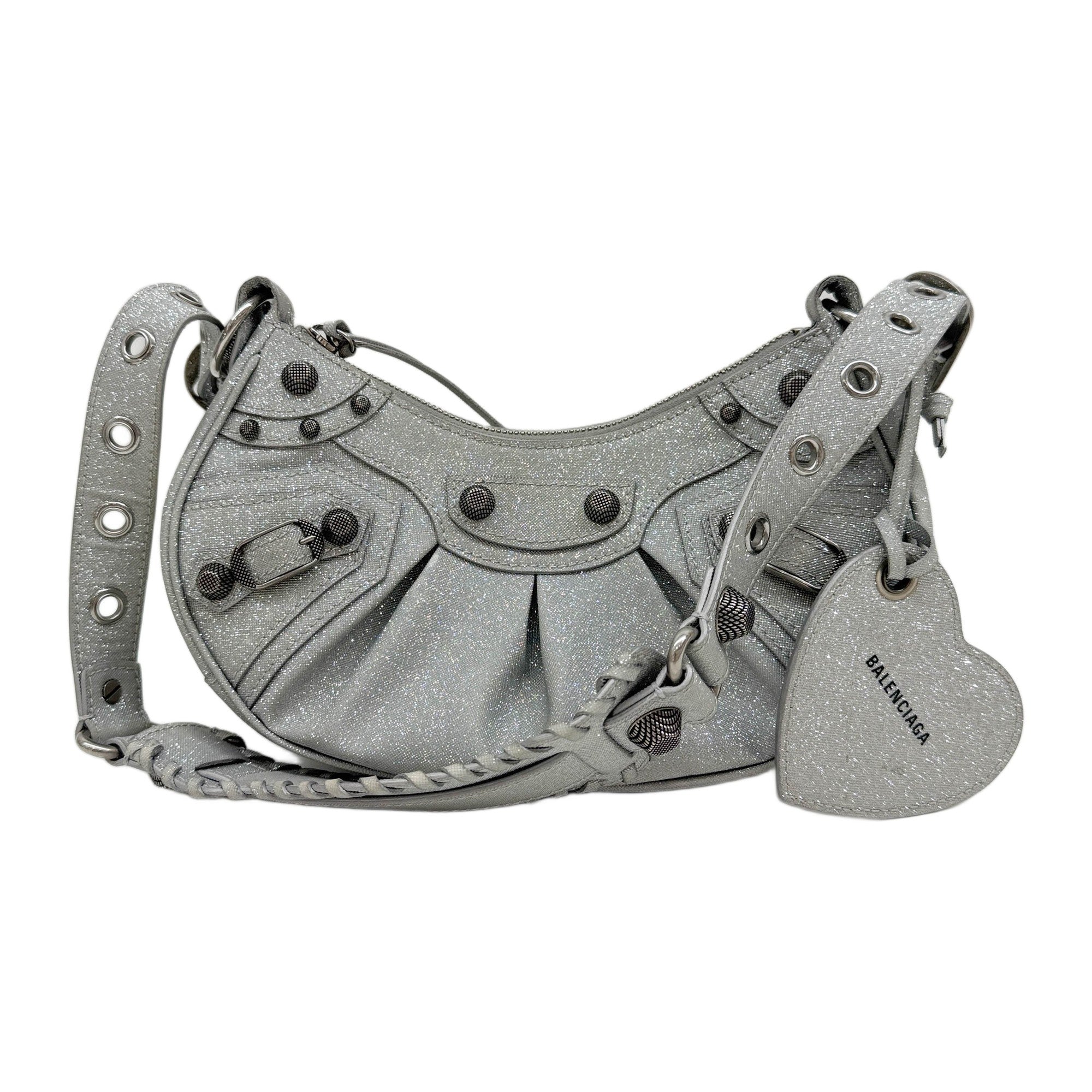 Le Cagole Sparkly Grey Canvas Shoulder Bag