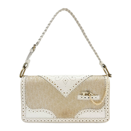 D' Trick Wingtip Baguette Leather Trim Sparkly Gold Trotter Canvas Shoulder Bag