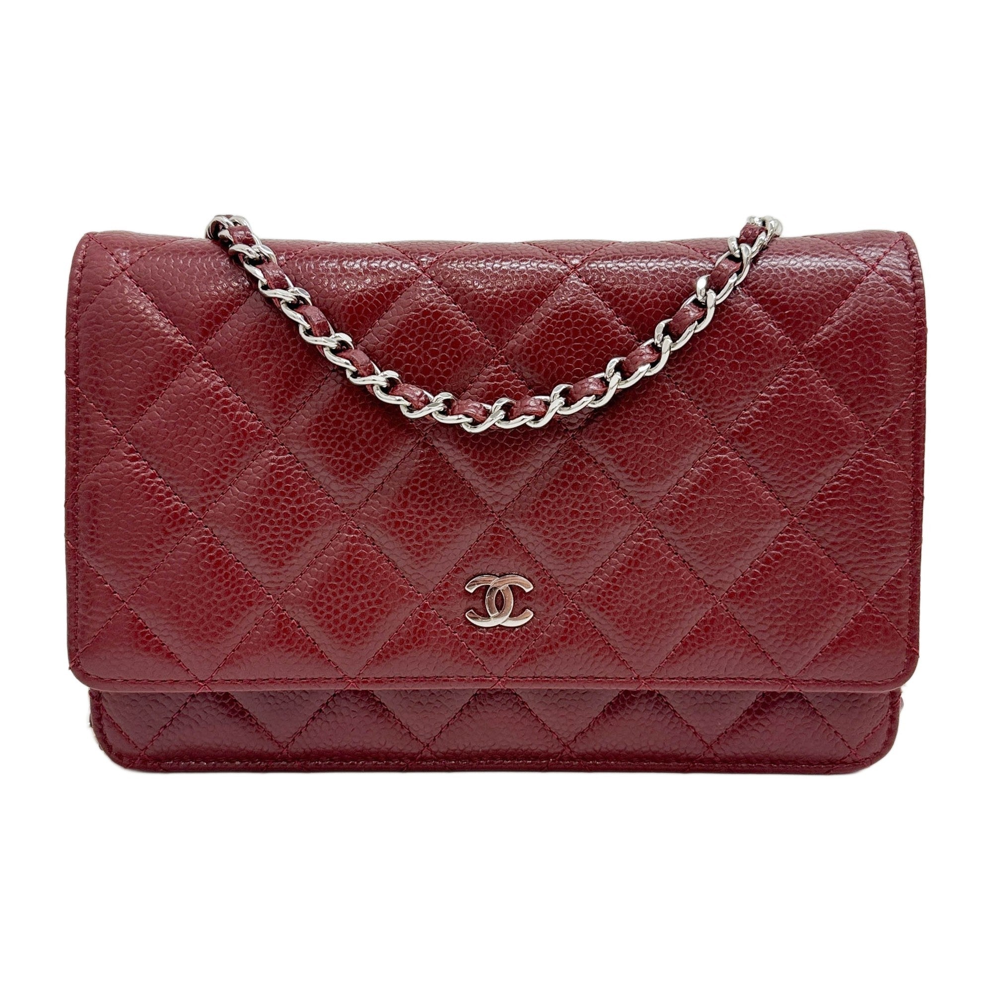 Wallet On Chain 2011 Matelasse Red Leather with Silver Hardware Crossbody Bag