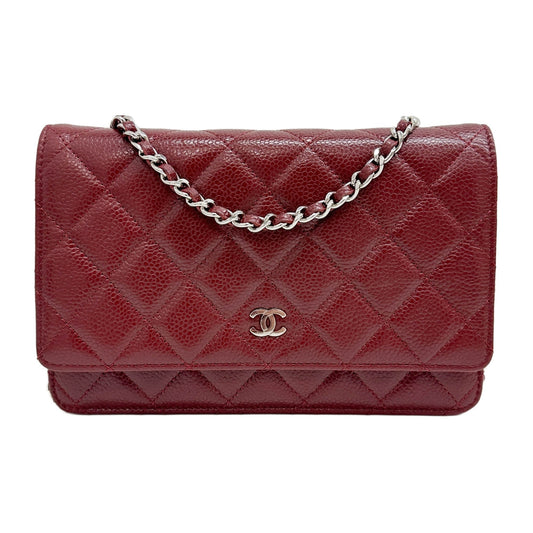 Wallet On Chain 2011 Matelasse Red Leather with Silver Hardware Crossbody Bag