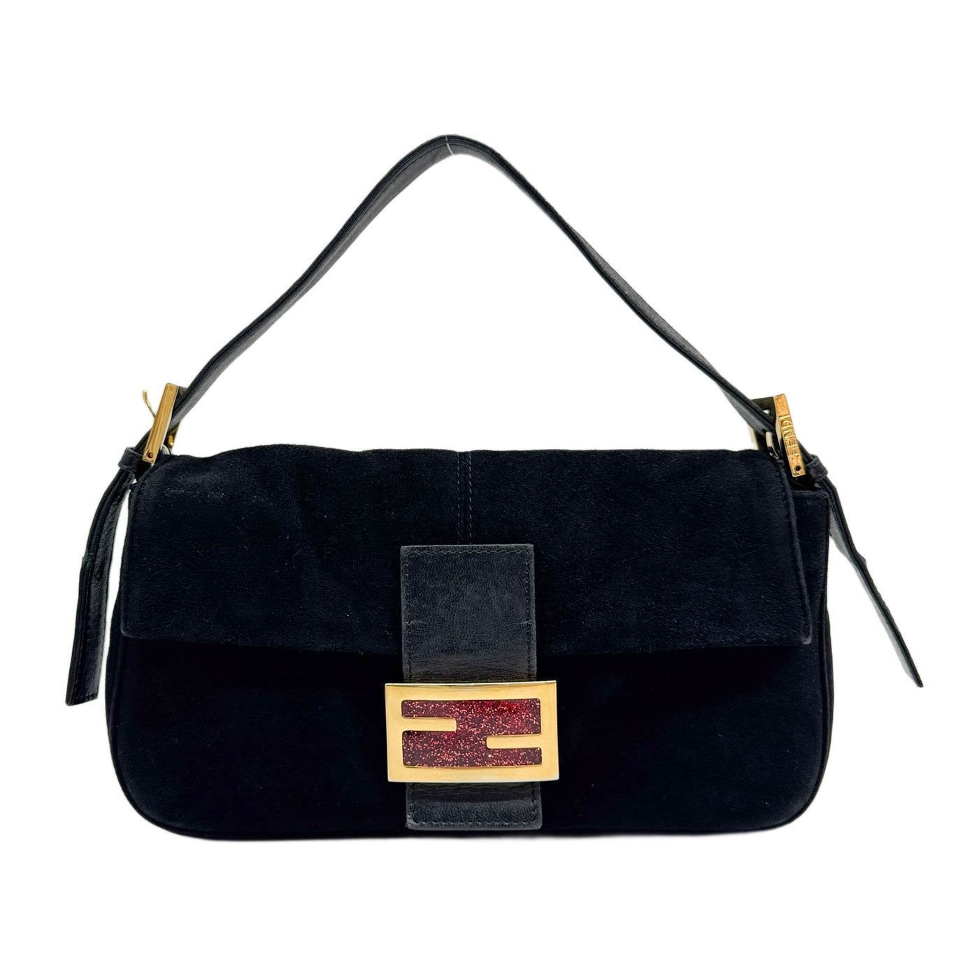 Baguette Black Suede Shoulder Bag