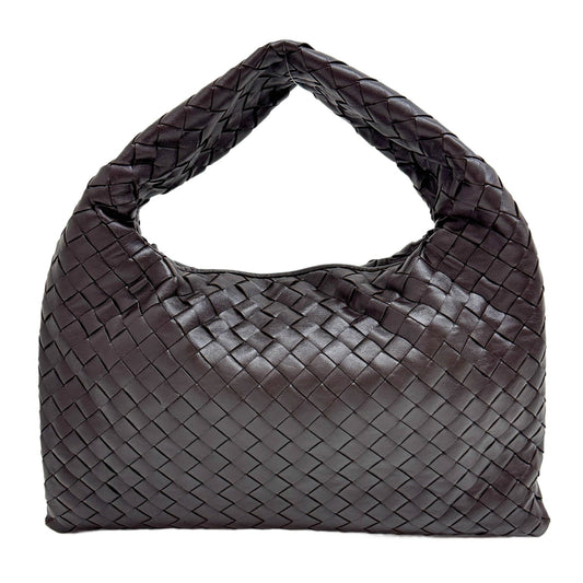 Hop Intrecciato Espresso Brown Leather Shoulder Bag