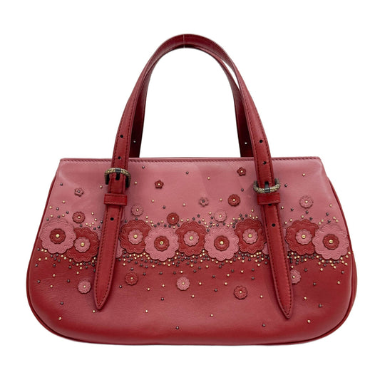 Limited Edition Embroidered Studded Red Leather Basket Hand Bag