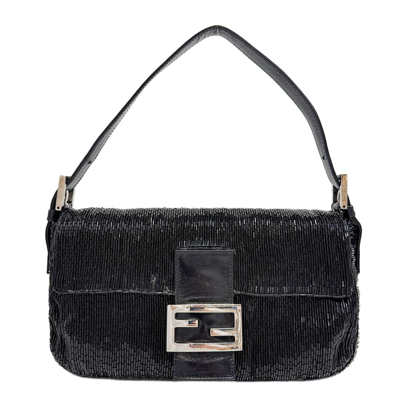 Baguette Black Beaded Shoulder Bag