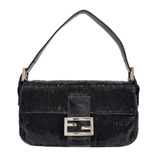 Baguette Black Beaded Shoulder Bag