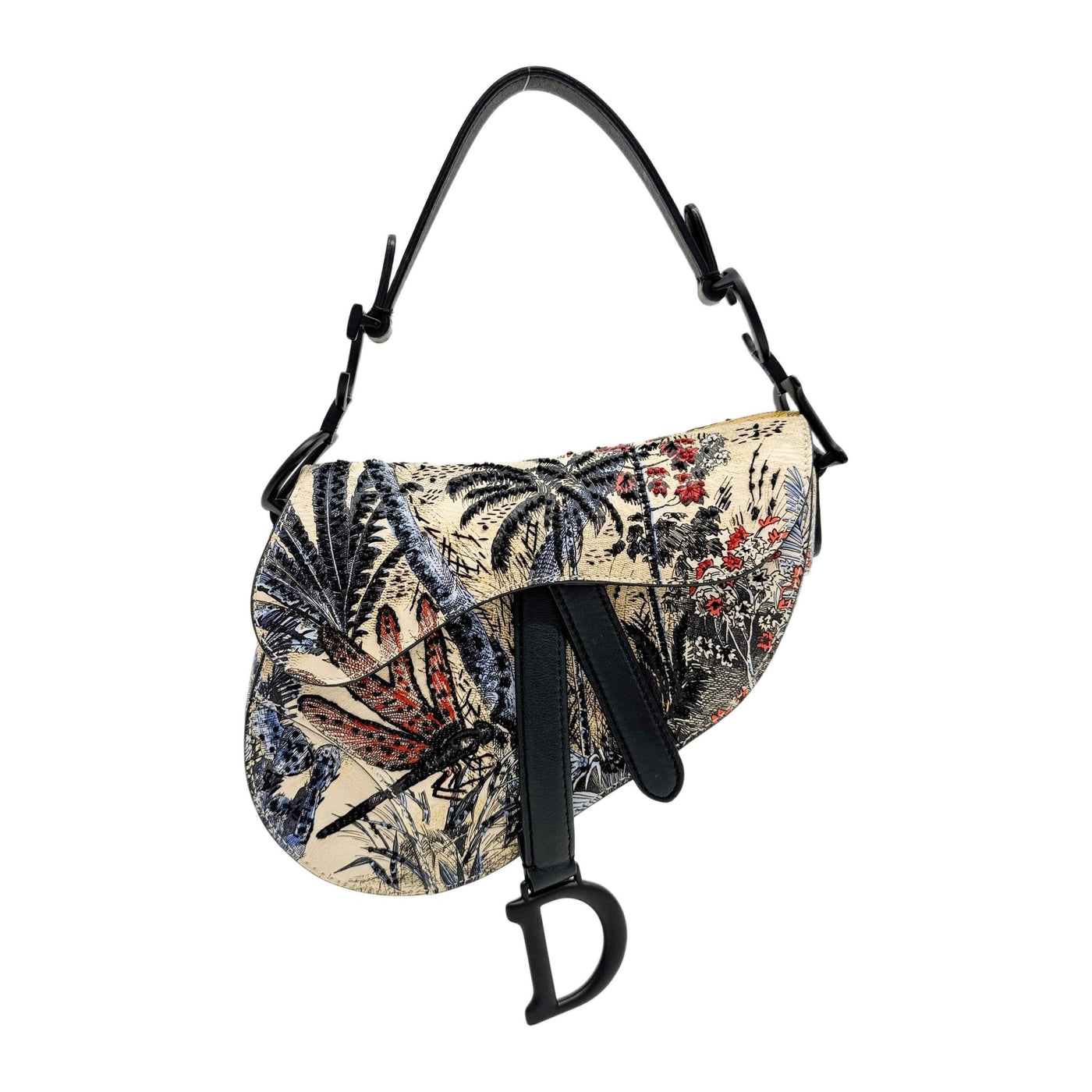 Mini Saddle Beaded Embroidery Multicolor Canvas Handle Bag