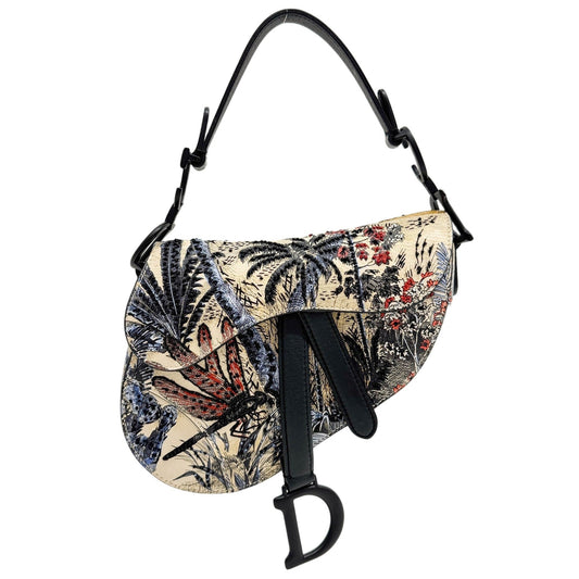 Mini Saddle Beaded Embroidery Multicolor Canvas Handle Bag