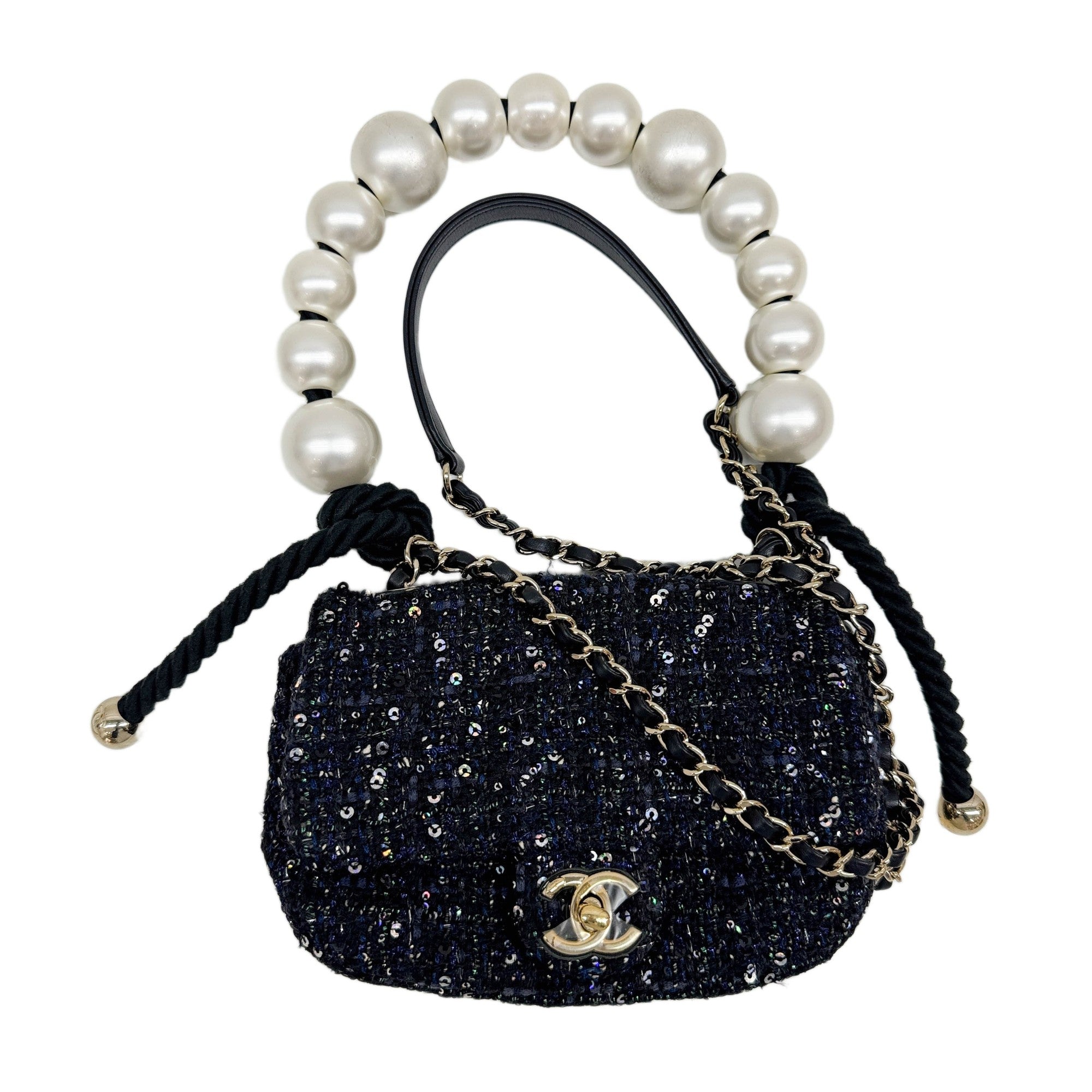 Mini Classic Flap " By The Sea" 2019 Sequin Embellished Black Tweed Two Way Bag