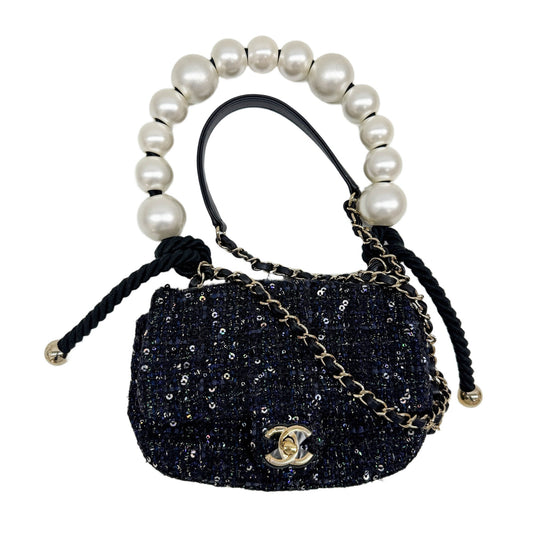 Mini Classic Flap " By The Sea" 2019 Sequin Embellished Black Tweed Two Way Bag