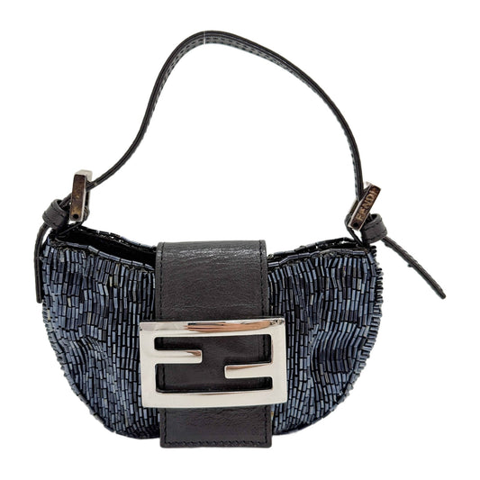 Mini Croissant Dark Blue Beads Handle Bag