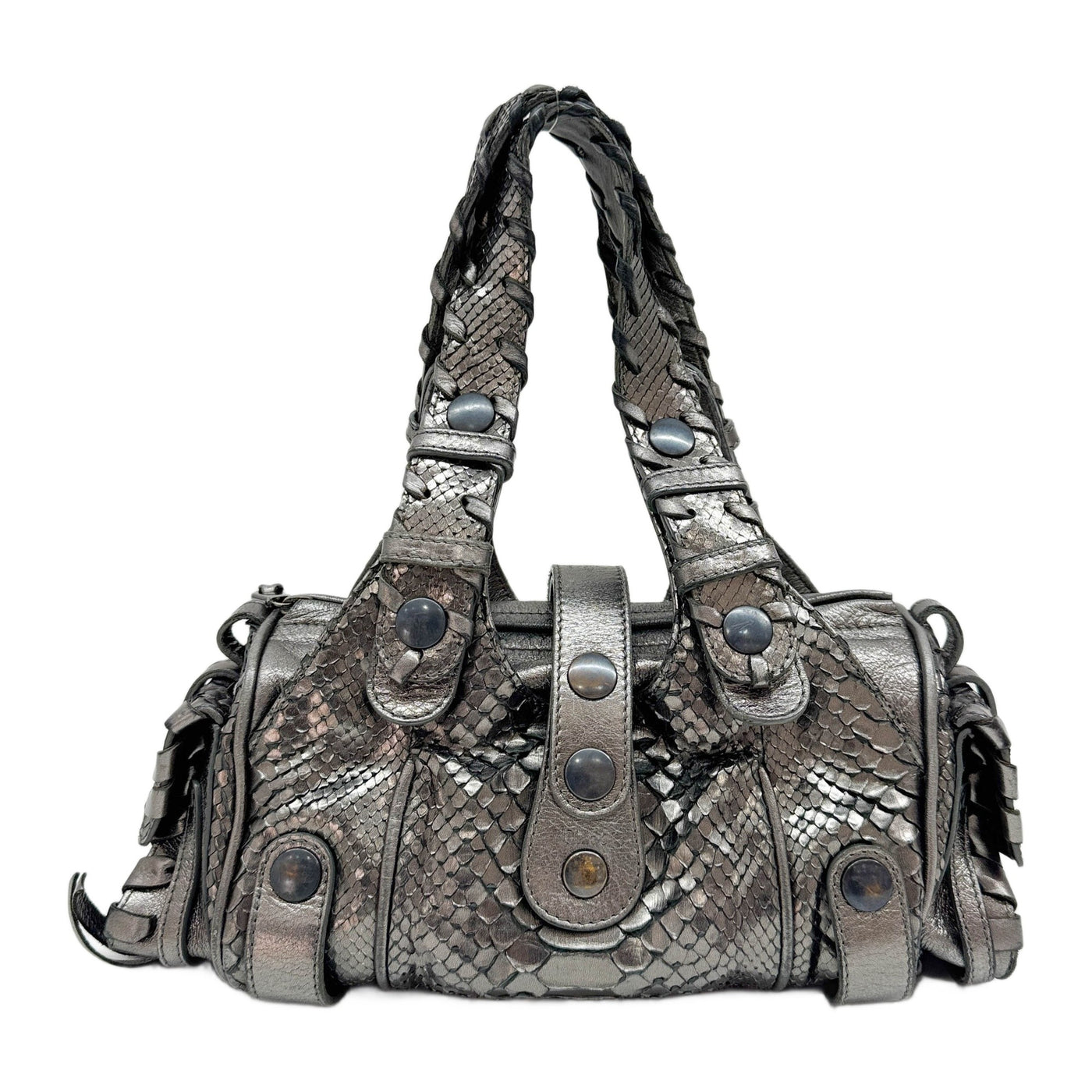 Silverado Steel Grey Python Embossed Leather Shoulder Bag