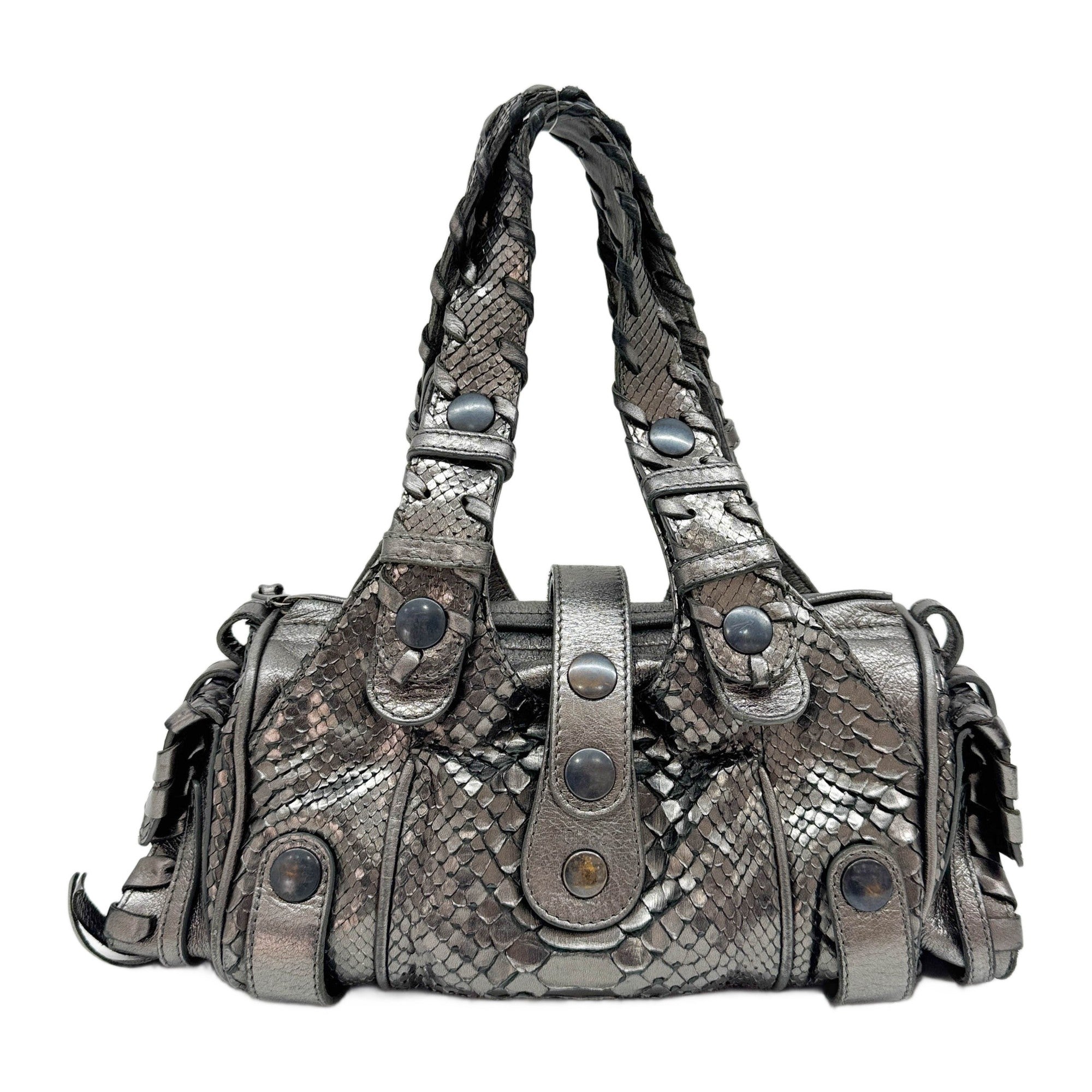 Silverado Steel Grey Python Embossed Leather Shoulder Bag