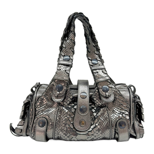 Silverado Steel Grey Python Embossed Leather Shoulder Bag